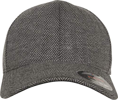  Flexfit Heringbone Melange Black Grey Wooly Combed Stretchable Fitted Cap Kappe