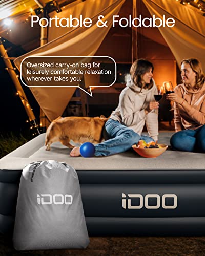  IDOO Air Mattress With Built In Pump, Queen Inflatable Mattress Blow Up Mattress Airbed For Camping & Guest, Colchon Inflable - Self Inflating, Foldable, Portable & Comfortable, 18" Raised