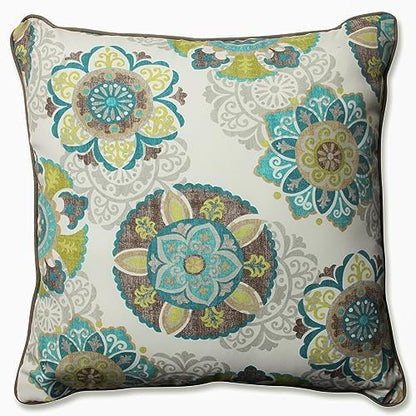 Pillow Perfect Floral Outdoor Throw Accent Pillow, Plush Fill, Weather, And Fade Resistant, Large Lumbar - 16.5" X 24.5", Blue/Tan Telfair, 2 Count