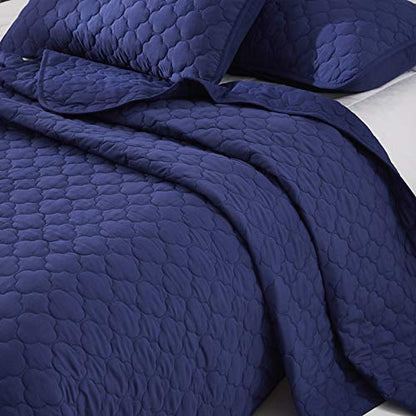  Oversize Queen Stitched Blue Color Quilted Flower Design Bedspread Coverlet 106 By 100 Inches Plus 2 Standard Shams 20 By 26 Inch Breathable Reversible, Home, Hotel,Motel, Rentals - 6.28 Lbs