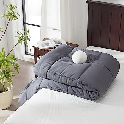  Songlibin Minky Dot Comforter King Size-Reversible King Comforters-Quilted Down Alternative Duvet Insert With Corner Tabs-All Season Lightweight Summer,Winter Bed Comforters(Dark Grey,King)