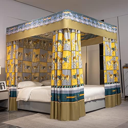  Tingxiu Romantic 4 Corner Post Blackout Bed Curtains With Sheer, Hollow-Out Stars Bed Canopy For Girls Boys Bedroom Decoration (Queen, Black-Hollow-Out Stars)