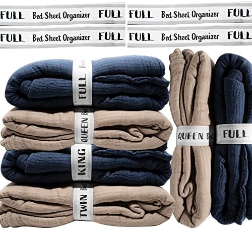  ECOHomes Bed Sheet Organizer And Storage Label Bands | Sheets Set Organizers For Linen Closet - Elastic Bedding Sheet Keepers Straps For Foldable Bedsheet, Pillow Case, Duvet (King 4PCs Pack | Cream)
