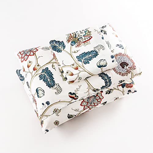  SUSYBAO Vintage Floral Duvet Cover King 100% Egyptian Cotton Garden Botanical Duvet Cover 3 Pieces Set 1 White Flower Duvet Cover With Zipper Ties 2 Pillowcases Luxury Ultra Soft Retro Plant Bedding