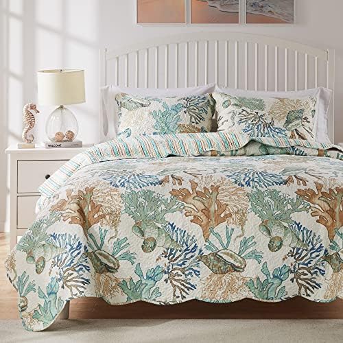  Barefoot Bungalow Atlantis Coastal Quilt Set, 3-Piece Full/Queen, Jade