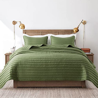  Olive Dark Green King Size Quilt Bedding Sets With Pillow Shams, Lightweight Soft Bedspread Coverlet, Forest Quilted Blanket Thin Comforter Bed Cover For All Season, 3 Pieces, 104x90 Inches