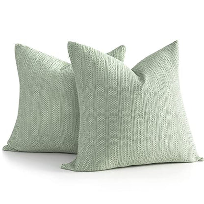  Cocoploceus 26x26 Pillow Covers Boho Euro Shams Set Of 2 Decorative Throw Pillow Covers Cotton Large Square Pillowcase For Couch Bed, Sage Green