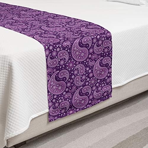  Ambesonne Purple Paisley Bed Runner, Monochrome Design Graphic With Floral Motif Damask Print, Decorative Accent Bedding Scarf For Hotels Homes And Guestrooms, Purple Fuchsia