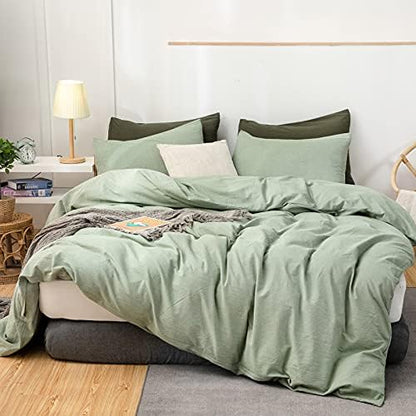  Straw Yellow 100% Washed Cotton Queen Duvet Cover Set, 3 Pieces 1 Comforter Cover And 2 Pillowcases, Ultra Soft And Breathable Solid Color Bedding Set With Zipper Closure