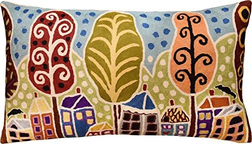  Kashmir Designs Turquoise Tree Of Life Throw Pillow Cover | Karla Gerard Bird Pillows | Blue Flower Pillows | Plant Floral Chair Cushion | Flower Couch Pillow | Hand Embroidered Wool Size - 18x18