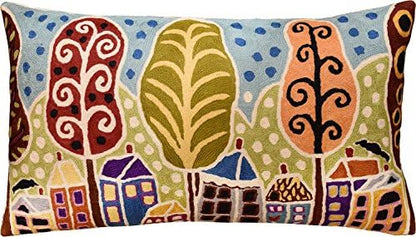  Kashmir Designs Turquoise Tree Of Life Throw Pillow Cover | Karla Gerard Bird Pillows | Blue Flower Pillows | Plant Floral Chair Cushion | Flower Couch Pillow | Hand Embroidered Wool Size - 18x18