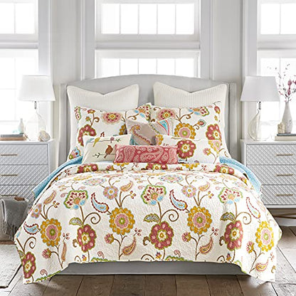  Ashbury Spring Full/Queen Cotton Quilt Set Ivory, Coral, Beige, Teal, Multi