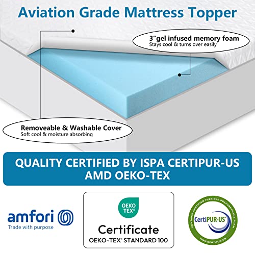  3 Inch Gel Memory Foam Mattress Topper California King Size, High Density Cooling Pad Pressure Relief Bed Topper For Back Pain, With Removable Breathable Soft Bamboo Cover, CertiPUR-US Certified