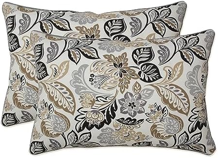  Pillow Perfect Floral Outdoor Throw Accent Pillow, Plush Fill, Weather, And Fade Resistant, Large Lumbar - 16.5" X 24.5", Blue/Tan Telfair, 2 Count