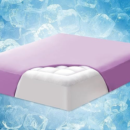  ELEMUSE Cooling Blue Queen Dual Layer Mattress Pad Cover, Cool-to-Touch Fitted Sheet Plus Soft Mattress Topper For Hot Sleepers, Supportive Pillowtop Mattress Protector With Fluffy Filling