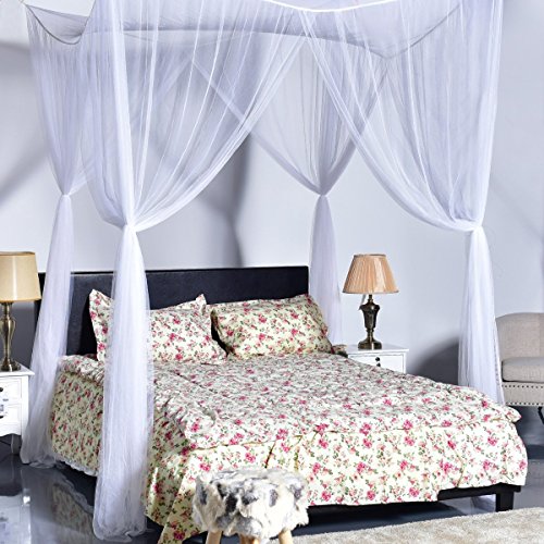  Mosquito Net, 4 Corner Post Bed Canopy, Quick And Easy Installation For King Size Beds Large Queen Size Bed Curtain (White)