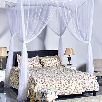  Mosquito Net, 4 Corner Post Bed Canopy, Quick And Easy Installation For King Size Beds Large Queen Size Bed Curtain (White)