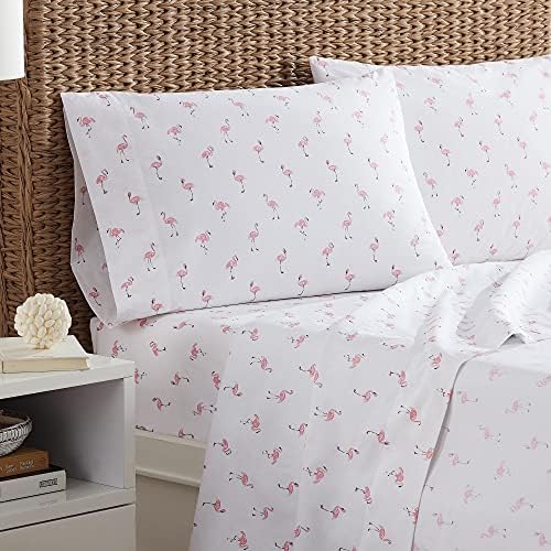  Southern Tide Home Tide Flamingos Cotton Sheet Set Twin White