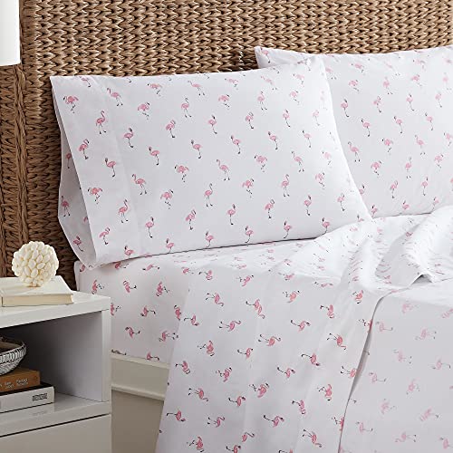  Southern Tide Home Tide Flamingos Cotton Sheet Set Twin White