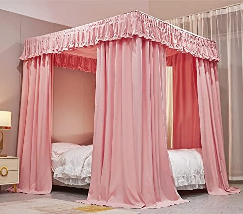  VETHIN Elastic Roof Style Four Corner Post Princess Bed Canopy Curtains Cozy Breathable Tent Canopy Mosquito Net For Girls & Adults Bedroom Decoration(Black, 47-53" W*78" L*82"*H/(Twin-Full))