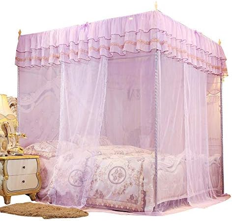  Mumusuki Bedding Net Bed Canopy Lace Luxury 4 Corner Luxury Princess Post Bed Curtain Canopy Netting(S)