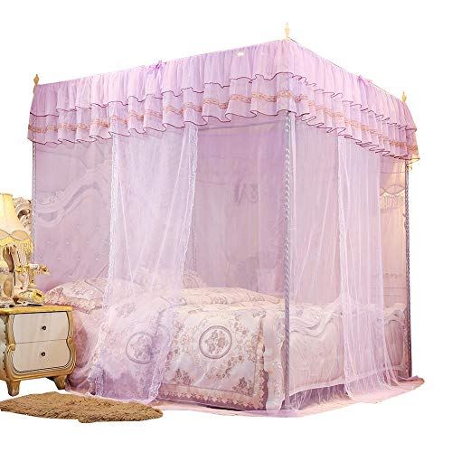  Mumusuki Bedding Net Bed Canopy Lace Luxury 4 Corner Luxury Princess Post Bed Curtain Canopy Netting(S)