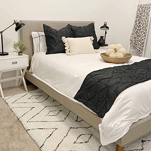  3 Piece Pinch Pleated Bed Runner Set Decorative Bed Scarf 100% Egyptian Cotton 400 Thread Cotton Hotel Class Bedding (1 Bed Runner, 2 Pillow Shams) (Dark Grey, Twin)