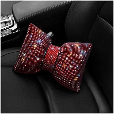  Happyera 1 Pack Bling Bling Rhinestones Bowknot Car Headrest Pillow, Crystal Lumbar Support Pillow, Neck Rest Pillow For Car, Head Neck Support For Pain Relief - White Waist Pillow