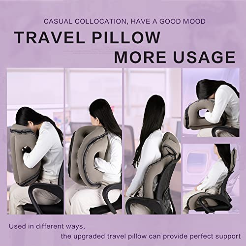  Kimiandy Inflatable Travel Pillow,Inflatable Neck Air Pillow For Sleeping To Avoid Neck And Shoulder Pain,Used For Airplanes/Cars/Buses/Trains/Office Napping (Dark Grey)