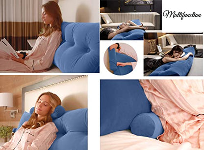  Peachwell Triangular Reading Bed Rest Pillow Large Bolster Cushion Headboard Backrest Wedge Pillow With Two Detachable Roll Pillows For Neck & Lumbar Support (Grey, Queen: 59 X 8 X 20 Inches)