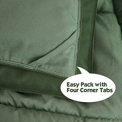  HIG 3pc Green Down Alternative Comforter Set Queen Size - All Season Reversible Comforter With Two Shams - Quilted Duvet Insert With Corner Tabs - Box Stitched - Breathable, Soft, Fluffy