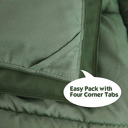  HIG 3pc Green Down Alternative Comforter Set Queen Size - All Season Reversible Comforter With Two Shams - Quilted Duvet Insert With Corner Tabs - Box Stitched - Breathable, Soft, Fluffy