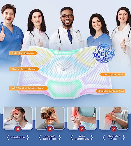  Osteo Cervical Pillow For Neck Pain Relief, Hollow Design Odorless Memory Foam Pillows With Cooling Case, Adjustable Orthopedic Bed Pillow For Sleeping, Contour Support For Side Back Stomach Sleepers