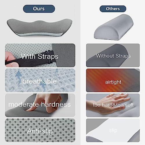  JUKAMO Lumbar Support Pillow For Office Chair And Car Seat With Adjustable Strap, Anti-Slip Back Support Pillow For Lower Back Pain Relief, Ergonomic Memory Foam With Washable Cover For Bed, Travel