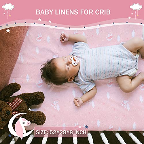  UOMNY Crib Bedding Set For Girls - Pink Baby Nursery Bedding Sets 3 Pieces Crib Quilt Comforter Fitted Crib Sheet Toddler Pillowcase Soft Star Baby Bedding Set