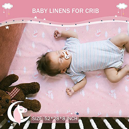  UOMNY Crib Bedding Set For Girls - Pink Baby Nursery Bedding Sets 3 Pieces Crib Quilt Comforter Fitted Crib Sheet Toddler Pillowcase Soft Star Baby Bedding Set