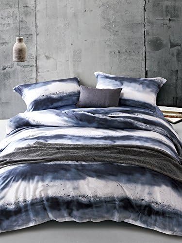  Duvet Cover King Size 100% Egyptian Cotton Gradient Teal Blue Leaves Plant Pattern Printed Comforter Cover Set Ultra Soft & Breathable Unique Design Farmhouse Bedding Set 3pcs (No Comforter)