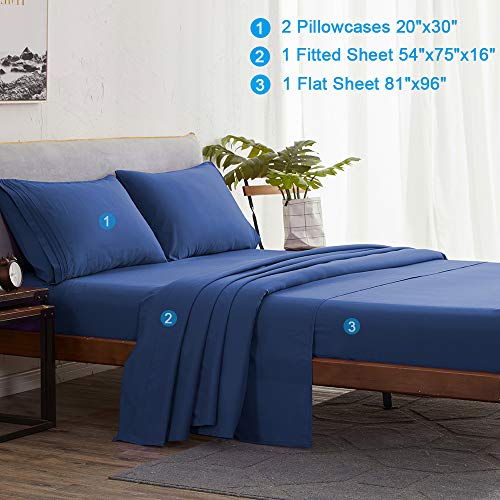  Shilucheng Full Size Bed Sheets Set Microfiber 1800 Thread Count Percale Super Soft And Comforterble 16 Inch Deep Pockets - 4 Piece (Full,Navy Blue)