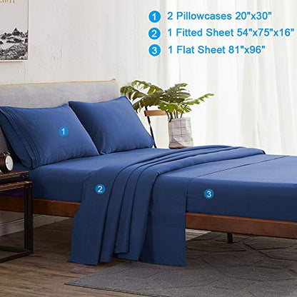  Shilucheng Full Size Bed Sheets Set Microfiber 1800 Thread Count Percale Super Soft And Comforterble 16 Inch Deep Pockets - 4 Piece (Full,Navy Blue)