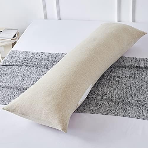  Body Pillow Cover Case 20x54 Inch, Soft Cotton Long Pillowcase With Zipper, Jersey, 20x54 Inch, Light Grey
