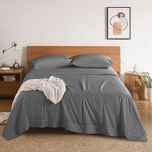  REDASW 100% Egyptian Cotton 1200 Thread Count King Size Sheets Set,Bed Sheet 4 Piece Sets,16 Inches Deep Pocket,All Season (White)