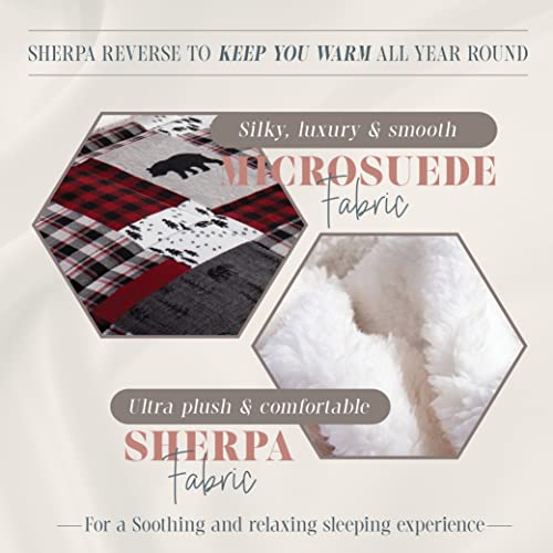  Elegant Comfort 3-Piece Winter Lodge-Patch Sherpa Comforter Soft, Cozy And Durable Quality, Heavy Weight Reversible Down Alternative Micro-Suede, Patch Sherpa Comforter, Cal King