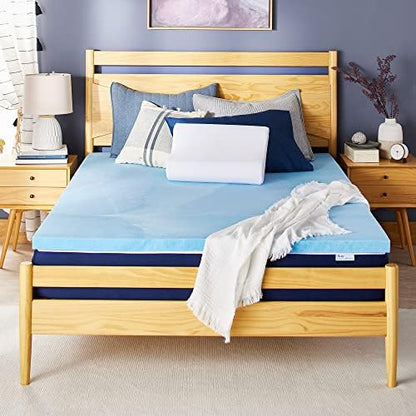  Sleep Innovations 3 Inch Cooling Gel Infused Memory Foam Mattress Topper, Queen Size, Cool Comfort, Medium Support
