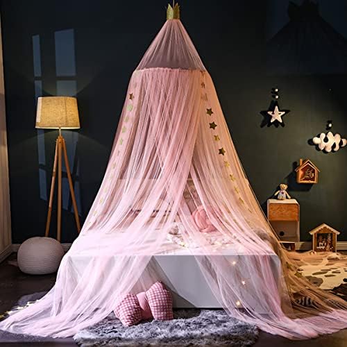  Bed Canopy Girls Mosquito Net Canopy Dreamy Princess Tent Hanging Dome Chiffon Yarn Canopy Net Room Decor For Kids Teenager(White)