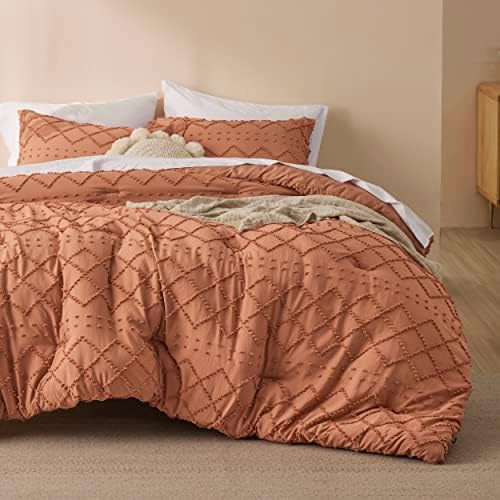  Bedsure Boho Comforter Set Queen - White Tufted Shabby Chic Bedding Comforter Set For All Seasons, 3 Pieces Western Comforter Farmhouse Modern Embroidery Bed Set For Women Men Girls
