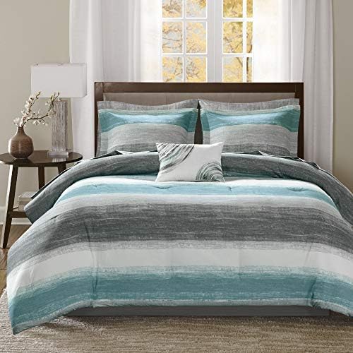  Madison Park Essentials Bed In A Bag Comforter, Vibrant Color Design All Season Down Alternative Cover With Complete Cotton Sheet Set, Cal King(104"x92"), Knowles, Circular Grey, 9 Piece