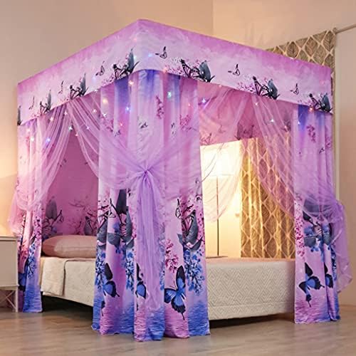  Obokidly Elegant Flower Printing 2-in-1 Double Protection 4 Corner Bed Mosquito Net And Bed Curtains Privacy Protection For Boys Girls Kids Bedroom Decoration (Full, Jade-Flower1)
