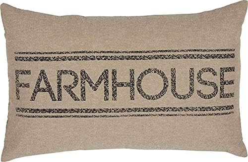  VHC Brands Sawyer Mill Text Chambray Cotton Farmhouse Appliqued Pillow 22x14 Filled Bedding Accessory, 1 Count (Pack Of 1), Family Charcoal