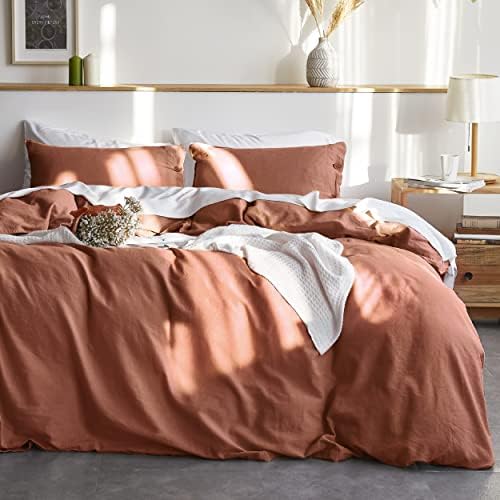  Bedsure Linen Duvet Cover Queen - Linen Cotton Blend Duvet Cover Set, Linen Color, 3 Pieces, 1 Duvet Cover 90x90 Inches And 2 Pillowcases, Comforter Sold Separately