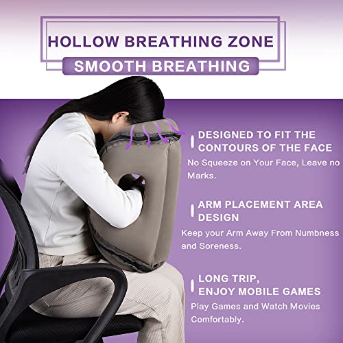  Kimiandy Inflatable Travel Pillow,Inflatable Neck Air Pillow For Sleeping To Avoid Neck And Shoulder Pain,Used For Airplanes/Cars/Buses/Trains/Office Napping (Dark Grey)